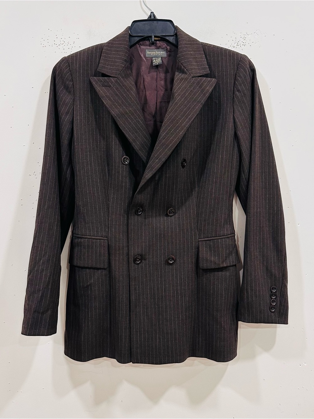 Banana Republic Italy Pinstripe Double Breasted Blazer Suit Jacket Wool Blend 8
